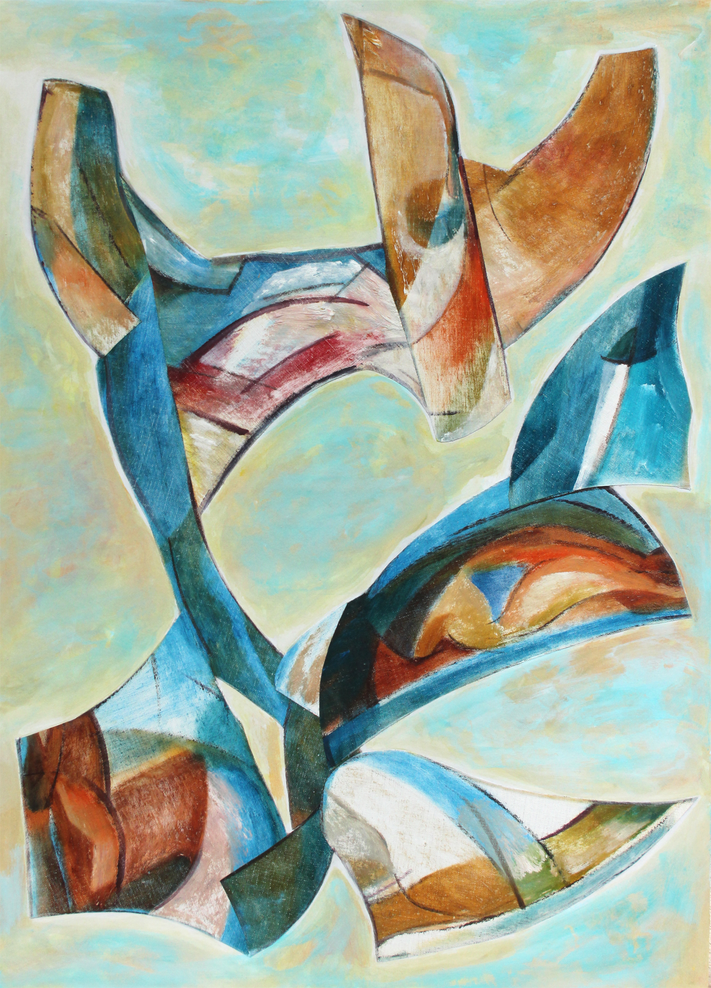 Zuni Dance, collage from the Cutting the Edge series 2025, oil and acrylic paint on grey cardboard, 100 x 70 cm, Artist: Isabella Scharf-Minichmair