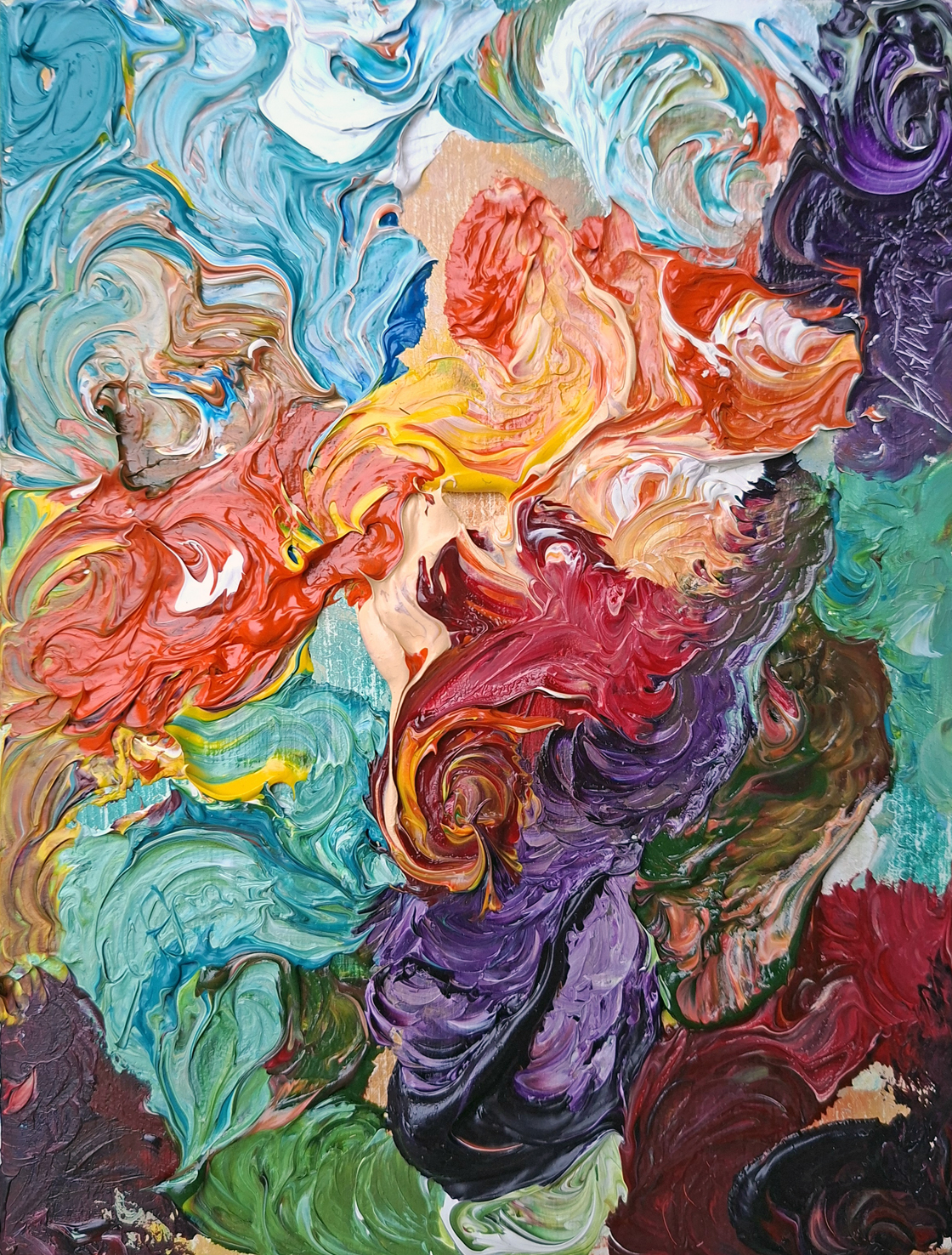 Die wilde Jagd, 2025, Ölgemälde der Künstlerin Isabella Scharf-Minichmair auf Holzkörper, 20 x 15 cm, zum Thema Individuelle Mythologien.