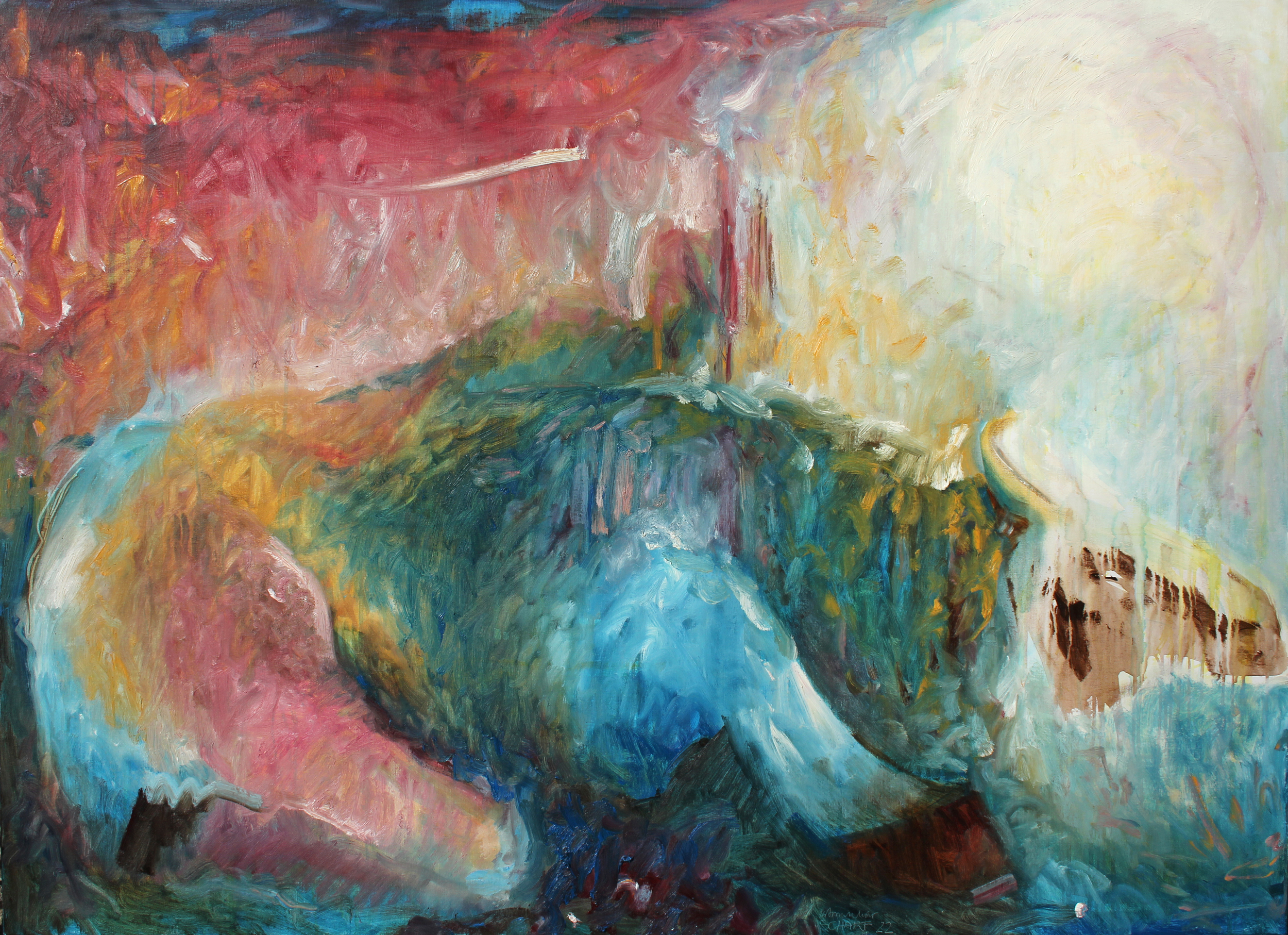 Die missglückte Entführung der Europa, LICHTUNGEN SERIES 2022, Oil on Canvas 180 x 120 cm, Artist: Isabella Scharf-Minichmair